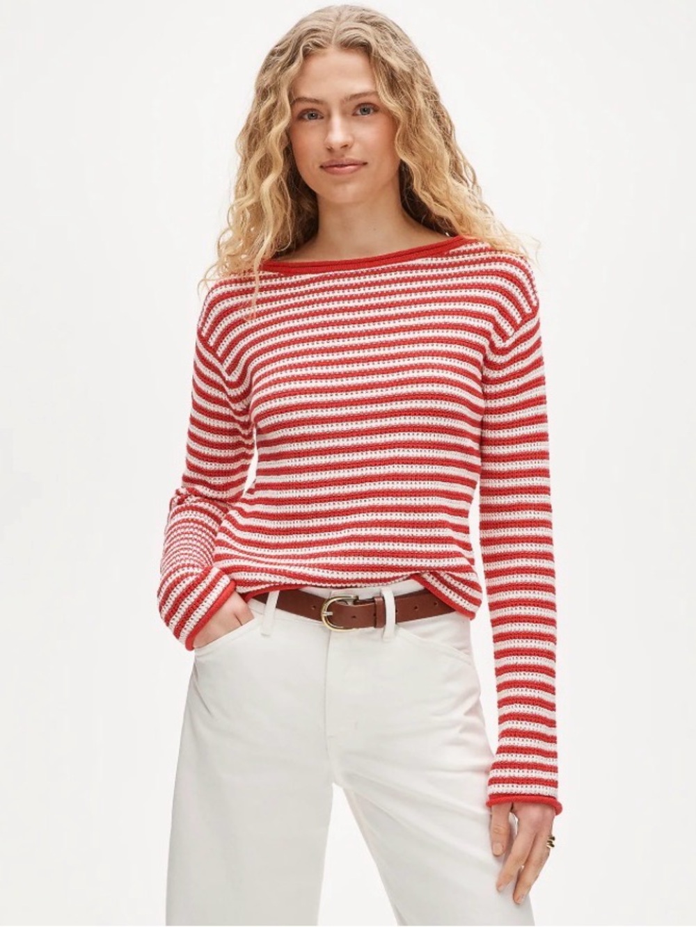 J. Crew Red and White Striped Boatneck Knit Sweater NWT